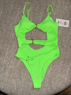 YMI Neon Lime Cutout One-Piece Swimsuit